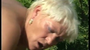 Short haired granny outdoor sex