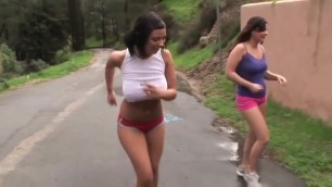 Bouncing boobs jogging