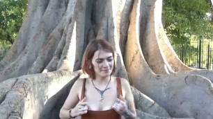 Busty brunette takes dares and gets PUBLIC BLOWJOBS in the park