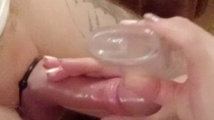 swollen dick is jerked off by a fat MILF and sucked until I finish with a shot of cum