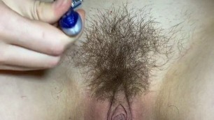 Waxing pussy close-up. Shaving my meaty pussy