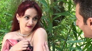 Pretty woman fucked in the woods, hot redhead taken by stranger in public place