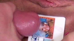 Eager young blonde licks cum load off her ID card after fucking